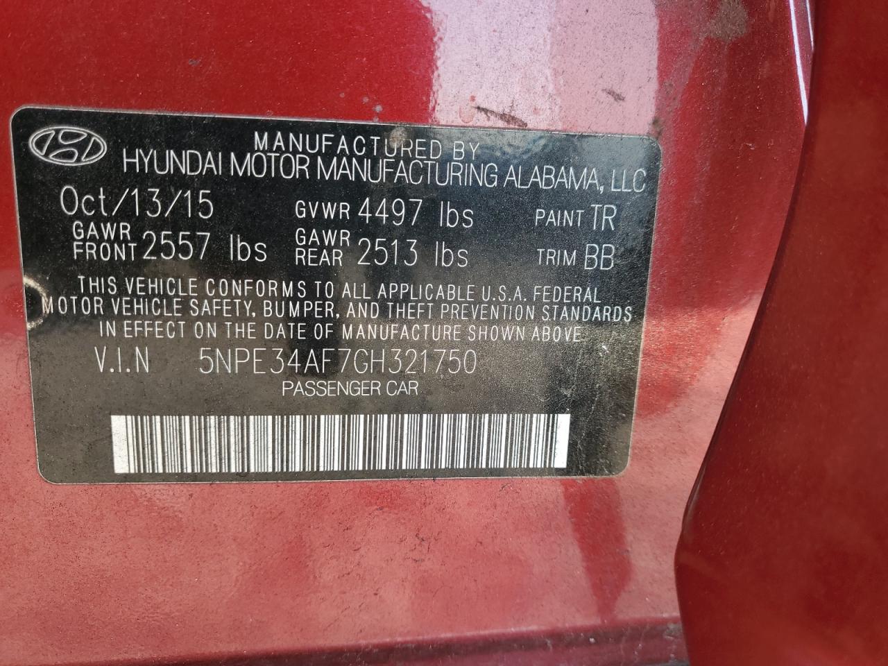 2016 Hyundai Sonata VIN 5NPE34AF7GH321750 Copart auction photo, front end damage thumbnail 12
