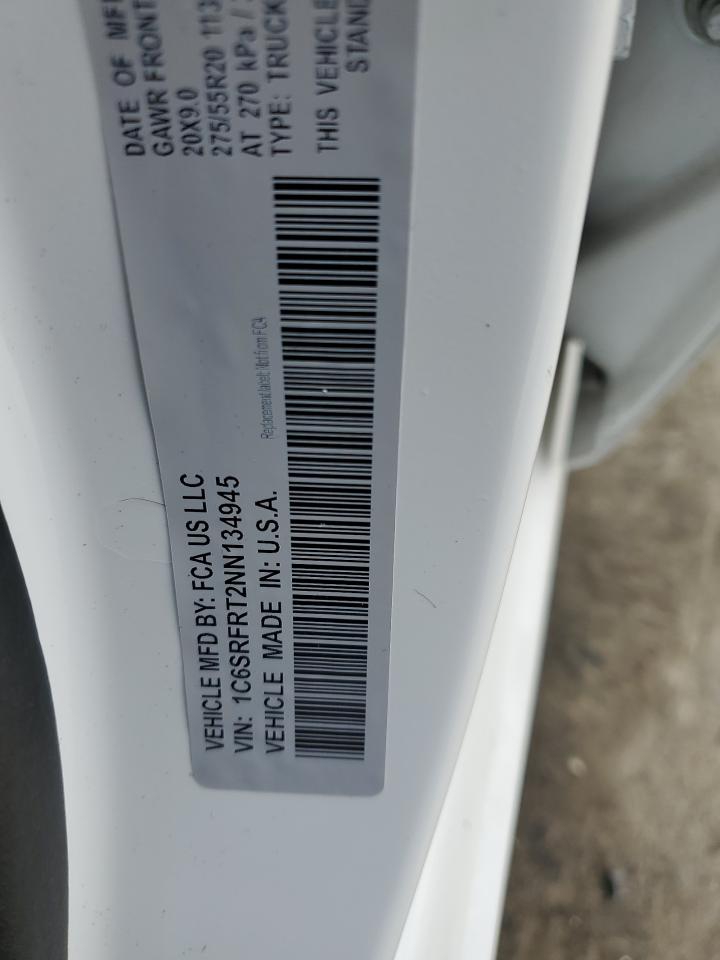 2022 RAM 1500 VIN 1C6SRFRT2NN134945 Copart auction photo, water/flood / mechanical damage thumbnail 12