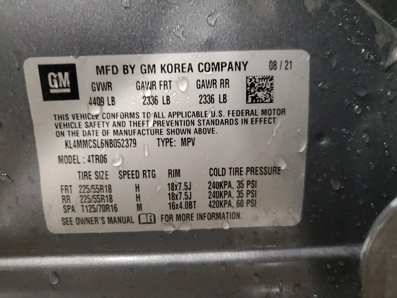 2022 Buick Encore VIN KL4MMCSL6NB052379 Copart auction photo, all over damage thumbnail 16