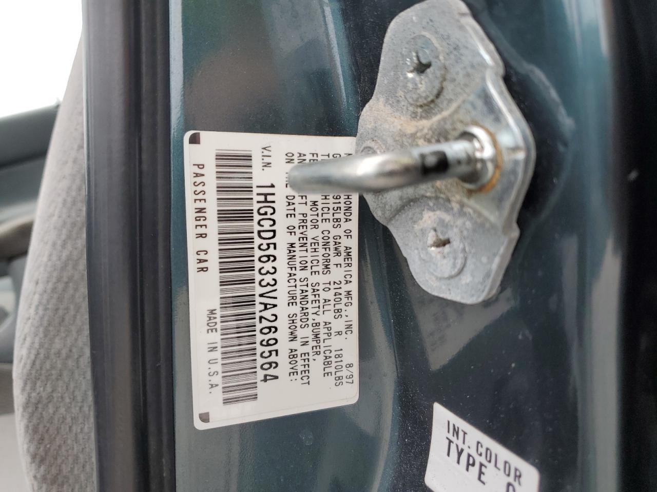 1997 Honda Accord VIN 1HGCD5633VA269564 Copart auction photo, rear end damage thumbnail 14