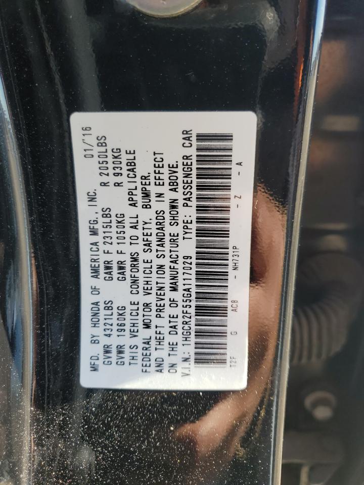 2016 Honda Accord VIN 1HGCR2F55GA117029 Copart auction photo, front end / minor dent/scratches damage thumbnail 15