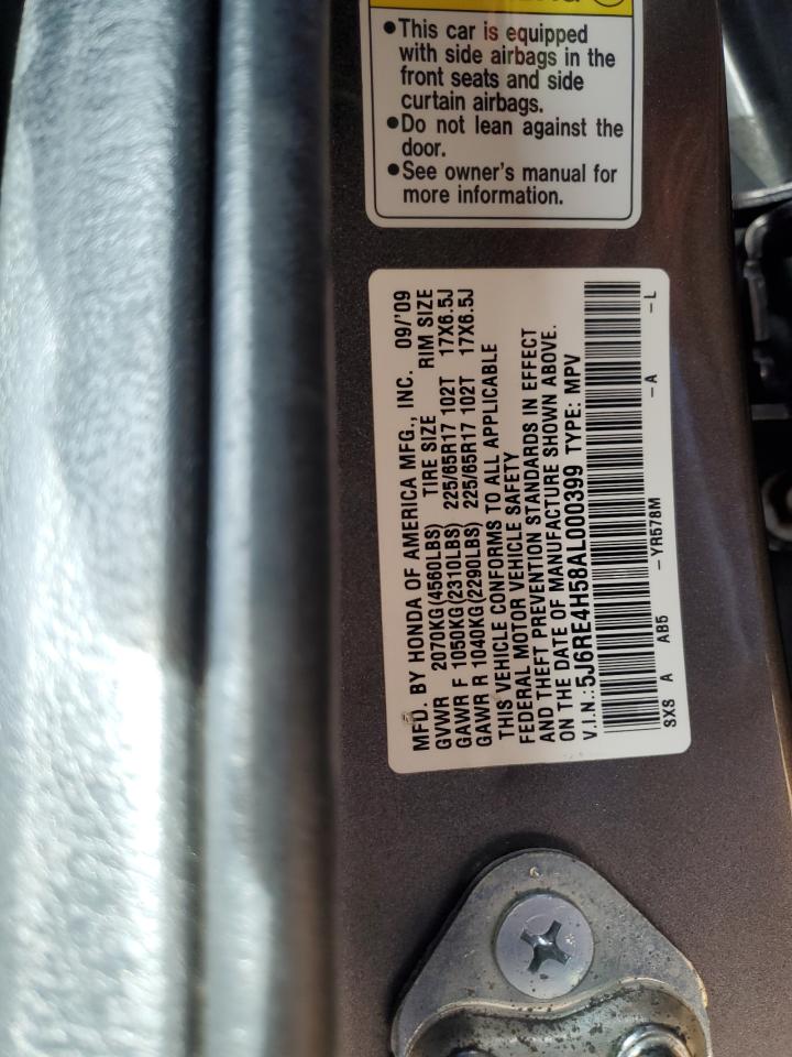 2010 Honda CR-V VIN 5J6RE4H58AL000399 Copart auction photo, all over damage thumbnail 14