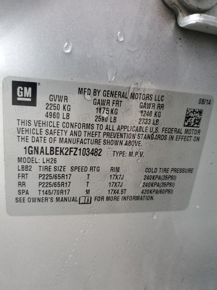 2015 Chevrolet Equinox VIN 1GNALBEK2FZ103482 Copart auction photo, front end / frame damage damage thumbnail 15