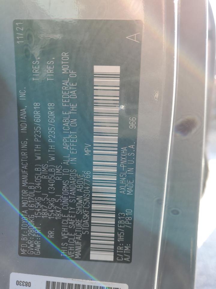 2022 Toyota Sienna VIN 5TDASKFC5NS047766 Copart auction photo, rear end damage thumbnail 16