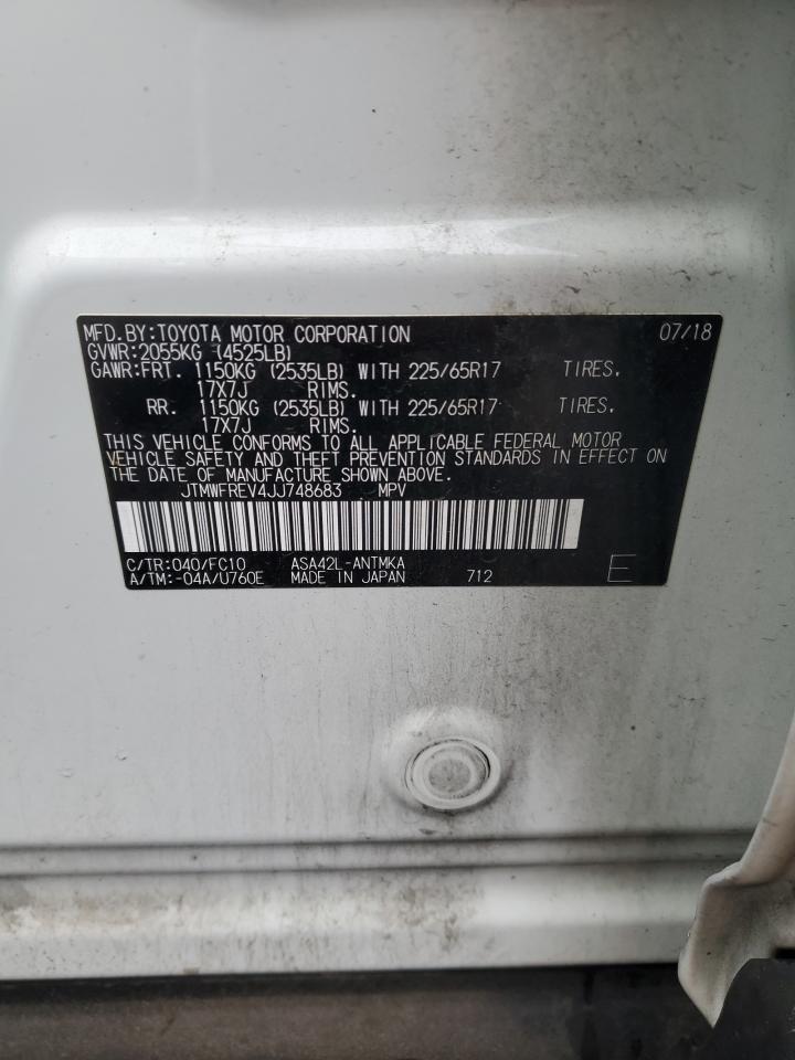 2018 Toyota RAV 4 VIN JTMWFREV4JJ748683 Copart auction photo, front end / rear end damage thumbnail 13