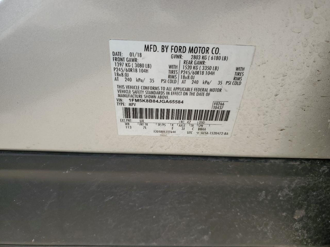 2018 Ford Explorer VIN 1FM5K8B84JGA65584 Copart auction photo, front end damage thumbnail 13