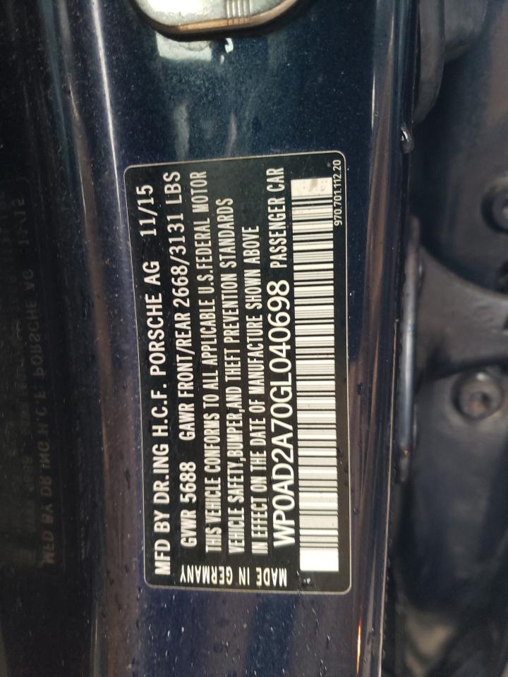 2016 Porsche Panamera VIN WP0AD2A70GL040698 Copart auction photo, undercarriage damage thumbnail 12