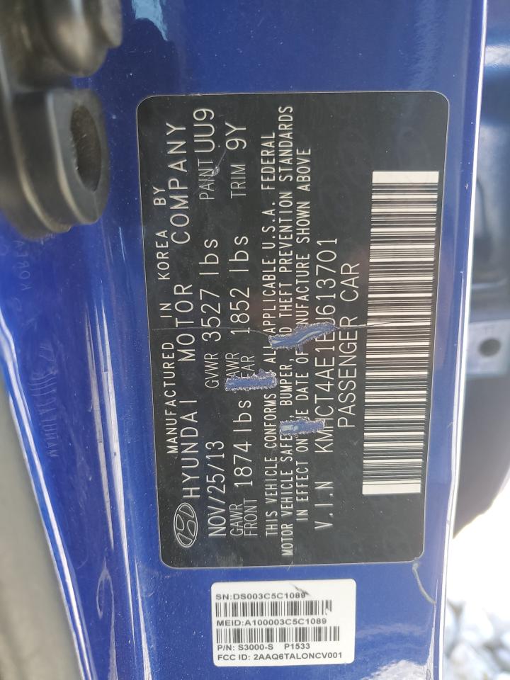 2014 Hyundai Accent VIN KMHCT4AE1EU613701 Copart auction photo, rear end / minor dent/scratches damage thumbnail 14