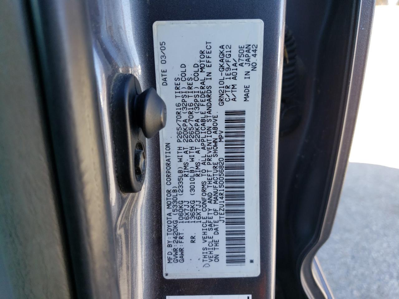 2005 Toyota 4Runner VIN JTEZU14R150056820 Copart auction photo, minor dent/scratches damage thumbnail 12