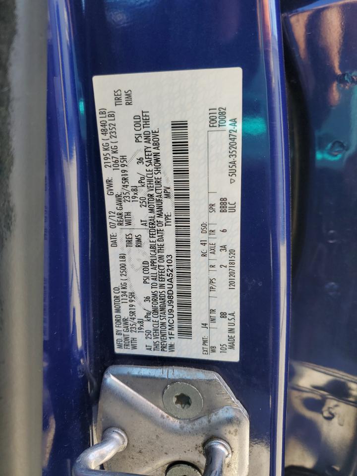 2013 Ford Escape VIN 1FMCU9J98DUA52103 Copart auction photo, rear end / minor dent/scratches damage thumbnail 13