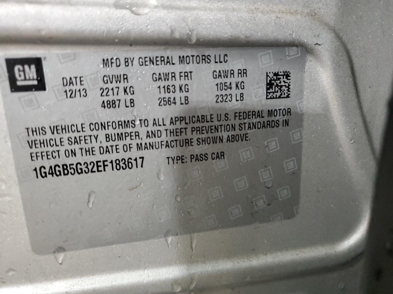 2014 Buick LaCrosse VIN 1G4GB5G32EF183617 Copart auction photo, front end damage thumbnail 13