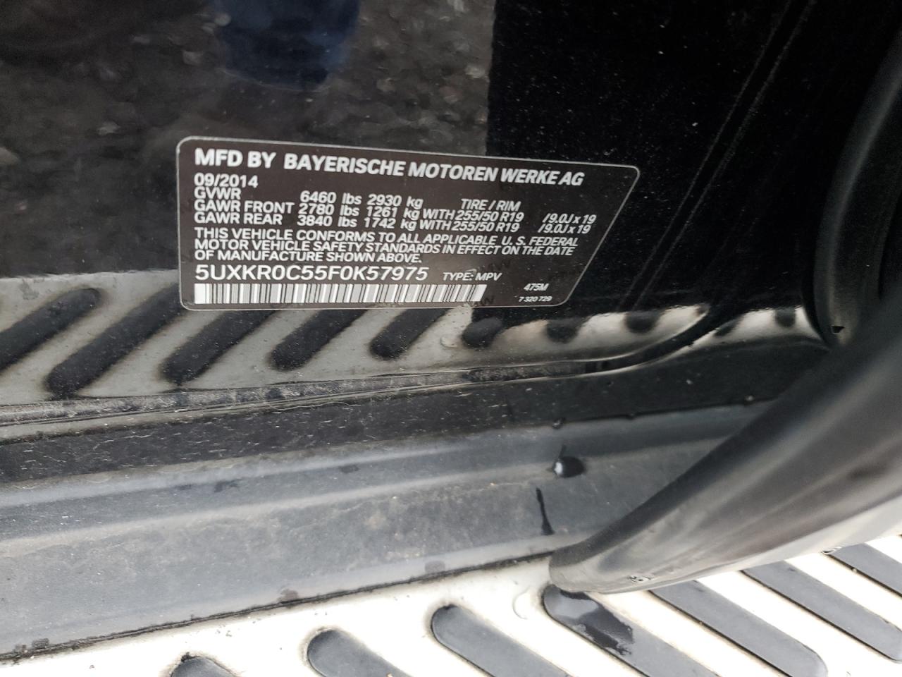 2015 BMW X5 VIN 5UXKR0C55F0K57975 Copart auction photo, side damage thumbnail 12