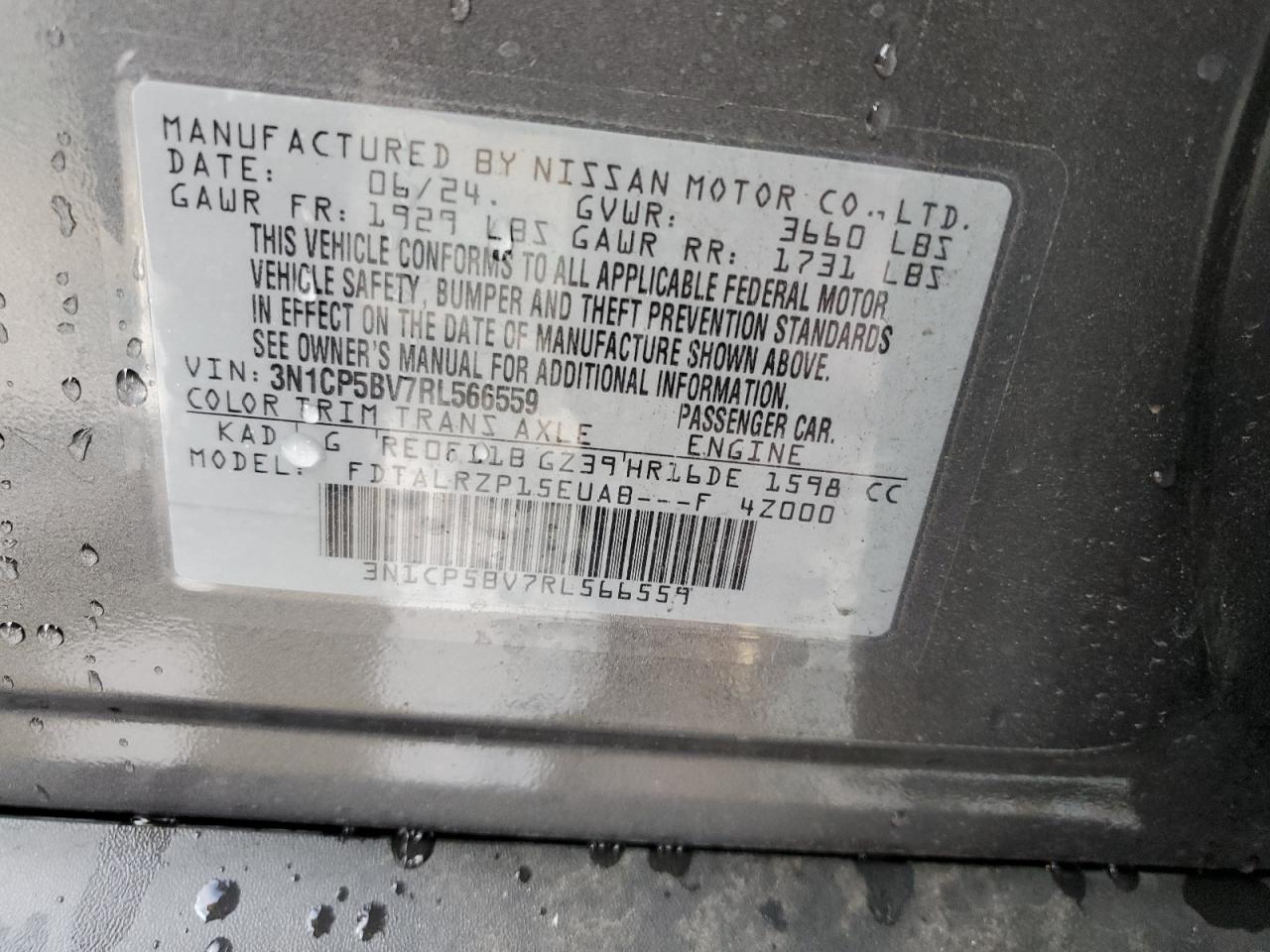 2024 Nissan Kicks VIN 3N1CP5BV7RL566559 Copart auction photo, front end damage thumbnail 15