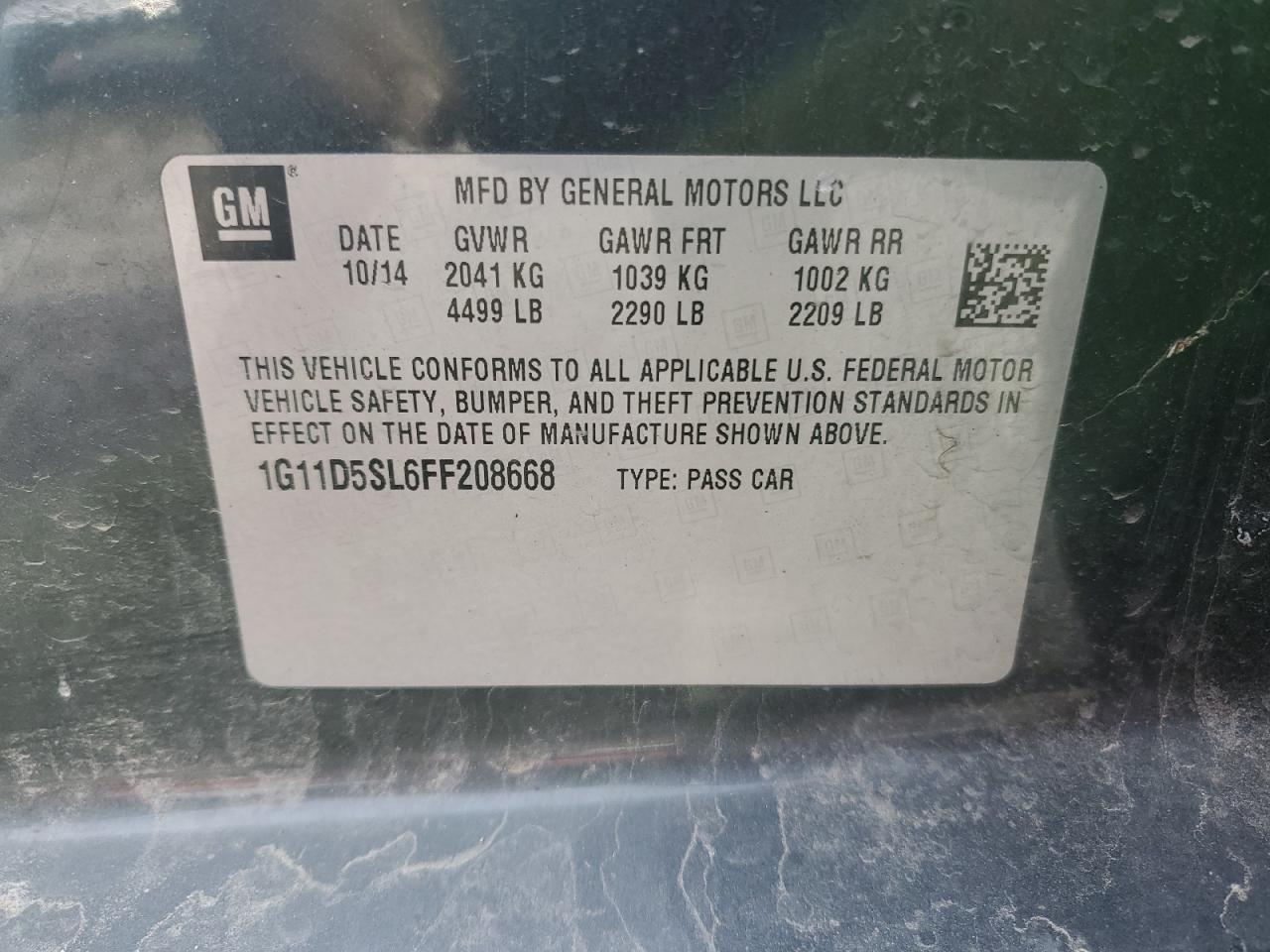 2015 Chevrolet Malibu VIN 1G11D5SL6FF208668 Copart auction photo, front end damage thumbnail 12