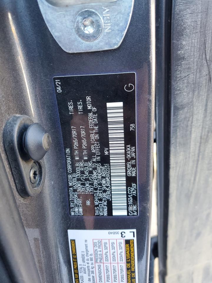 2021 Toyota 4Runner VIN JTERU5JR6M5932231 Copart auction photo, front end damage thumbnail 12