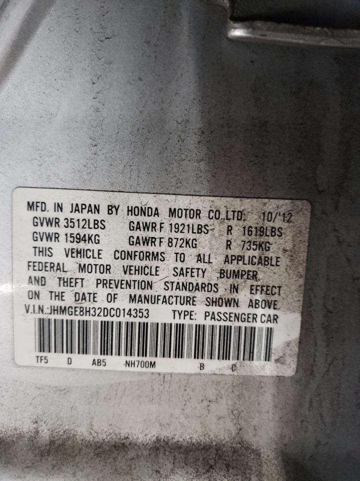 2013 Honda Fit VIN JHMGE8H32DC014353 Copart auction photo, front end damage thumbnail 12