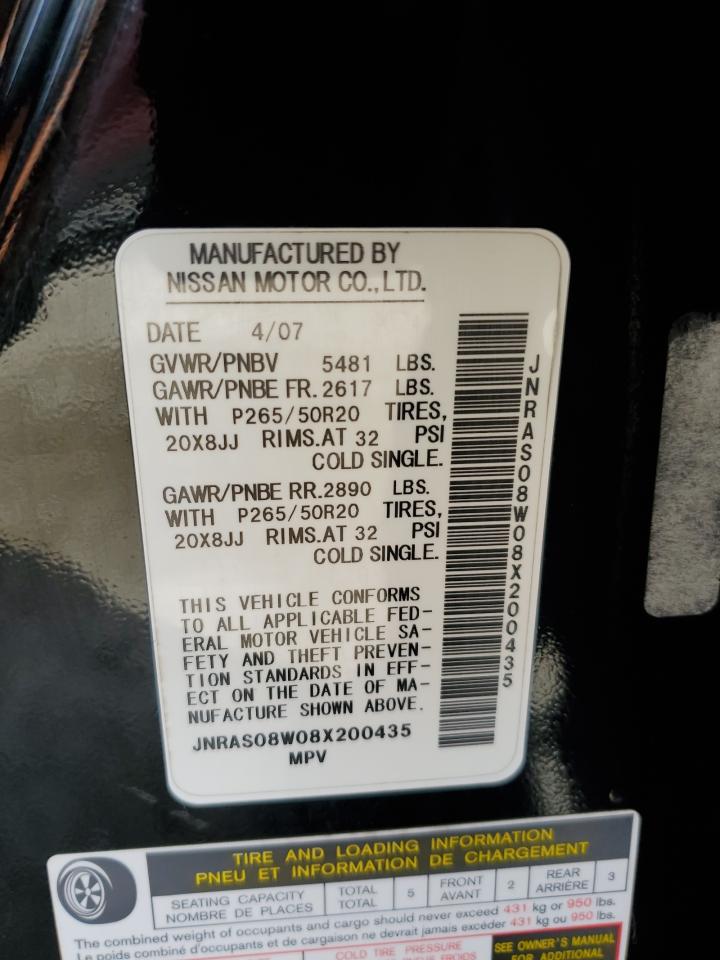 2008 Infiniti FX VIN JNRAS08W08X200435 Copart auction photo, front end / minor dent/scratches damage thumbnail 15