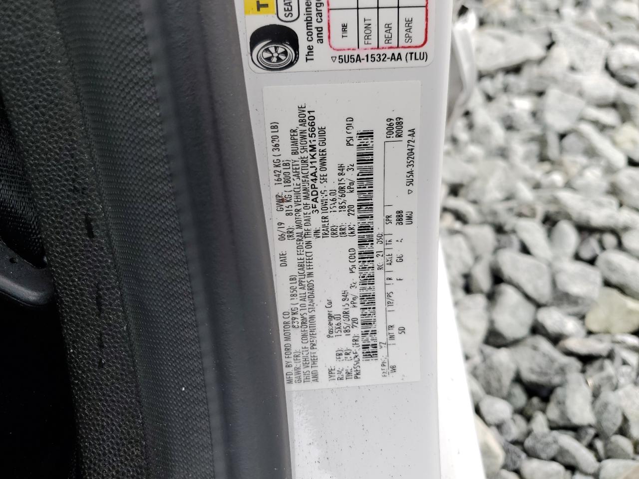 2019 Ford Fiesta VIN 3FADP4AJ1KM156601 Copart auction photo, side / rear end damage thumbnail 14