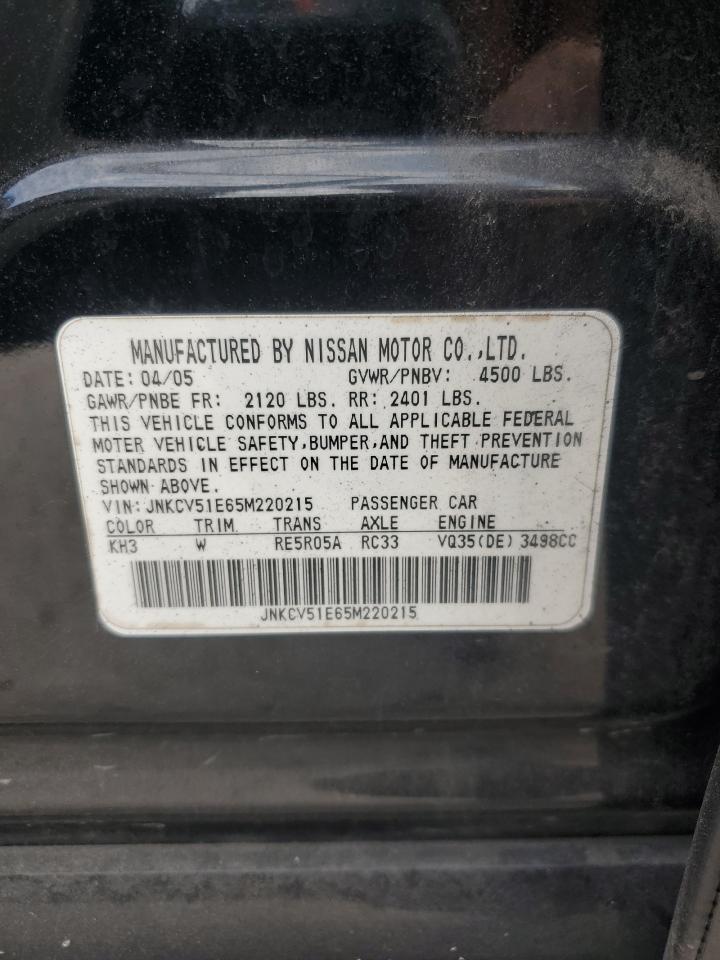 2005 Infiniti G VIN JNKCV51E65M220215 Copart auction photo, side damage thumbnail 14