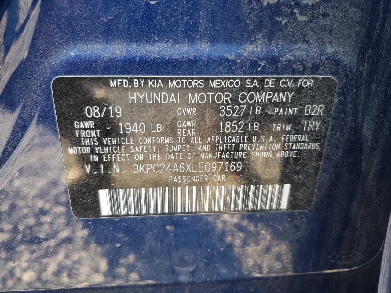 2020 Hyundai Accent VIN 3KPC24A6XLE097169 Copart auction photo, rear end damage thumbnail 14