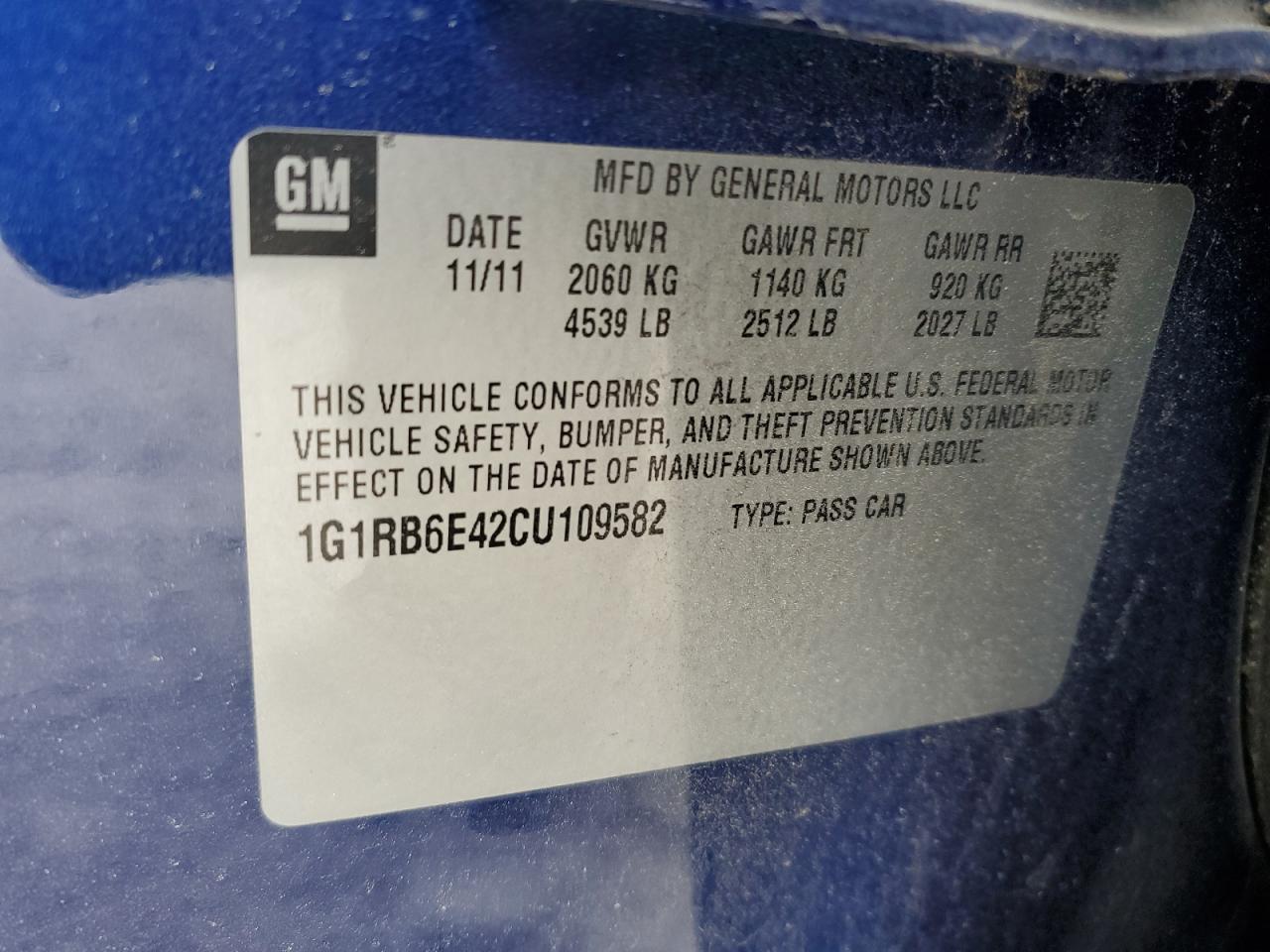 2012 Chevrolet Volt VIN 1G1RB6E42CU109582 Copart auction photo, rear end / minor dent/scratches damage thumbnail 14