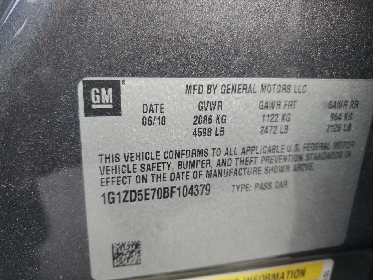 2011 Chevrolet Malibu VIN 1G1ZD5E70BF104379 Copart auction photo, front end damage thumbnail 14
