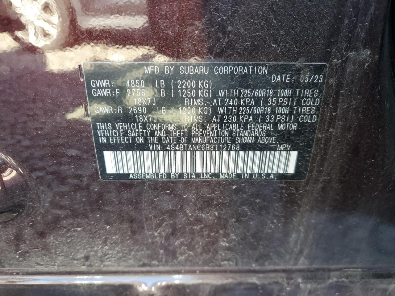 2024 Subaru Outback VIN 4S4BTANC6R3112768 Copart auction photo, all over damage thumbnail 12