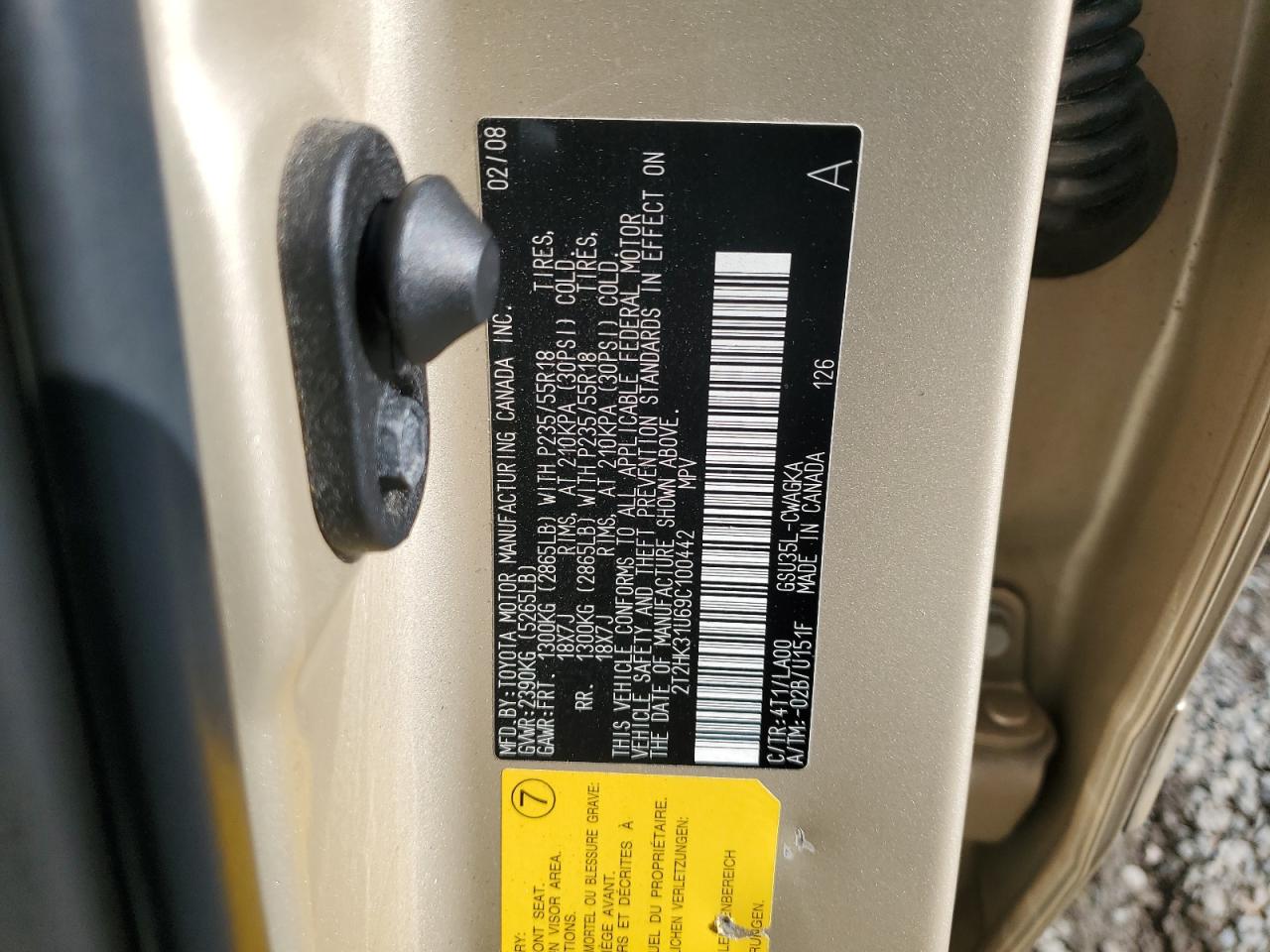 2009 Lexus RX VIN 2T2HK31U69C100442 Copart auction photo, rear end damage thumbnail 15