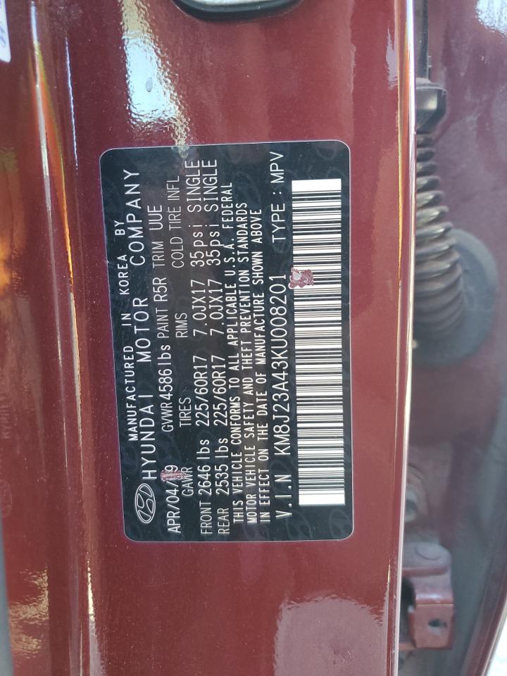 2019 Hyundai Tucson VIN KM8J23A43KU008201 Copart auction photo, front end damage thumbnail 15
