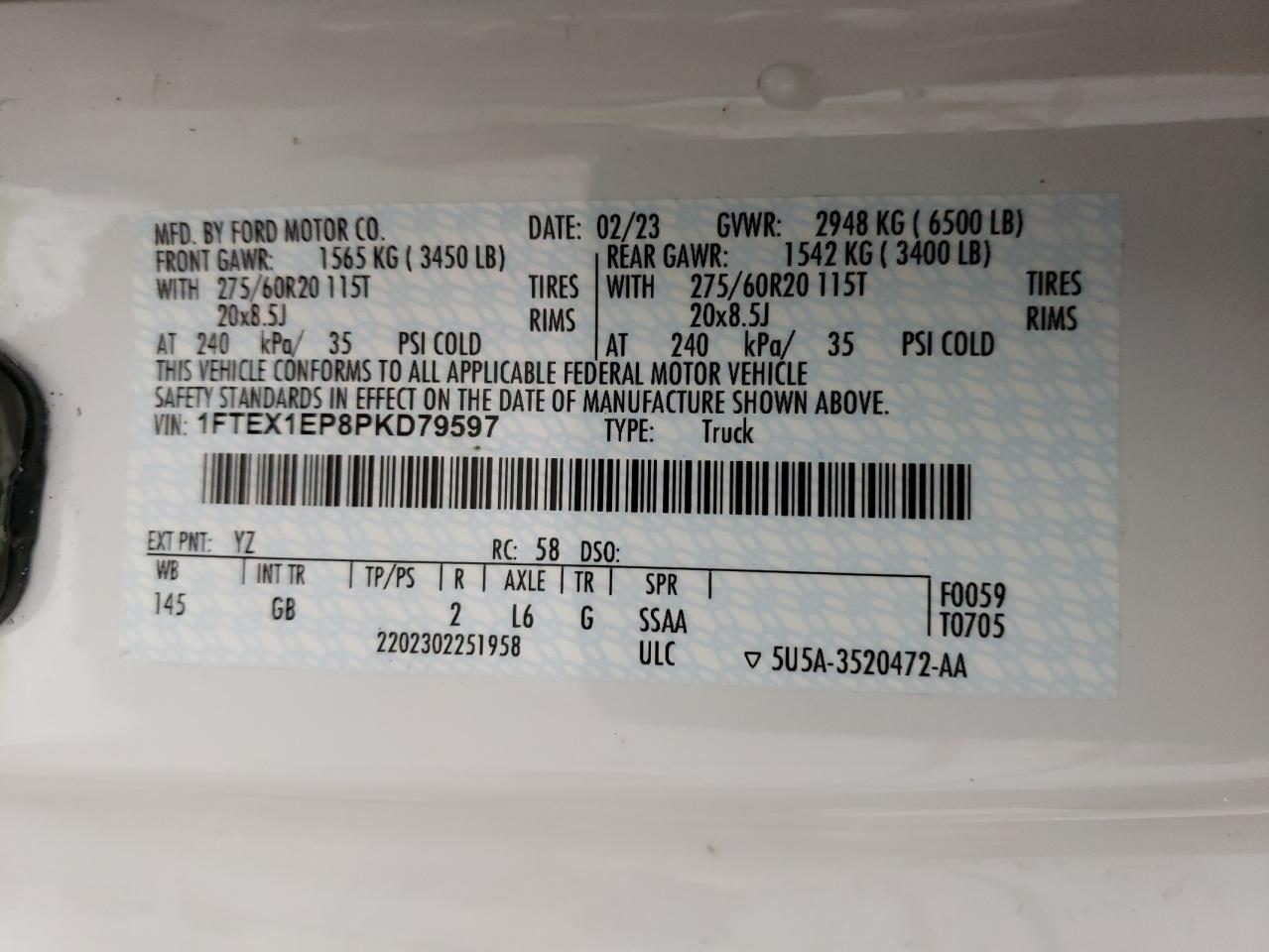 2023 Ford F-150 VIN 1FTEX1EP8PKD79597 Copart auction photo, rollover / undercarriage damage thumbnail 13