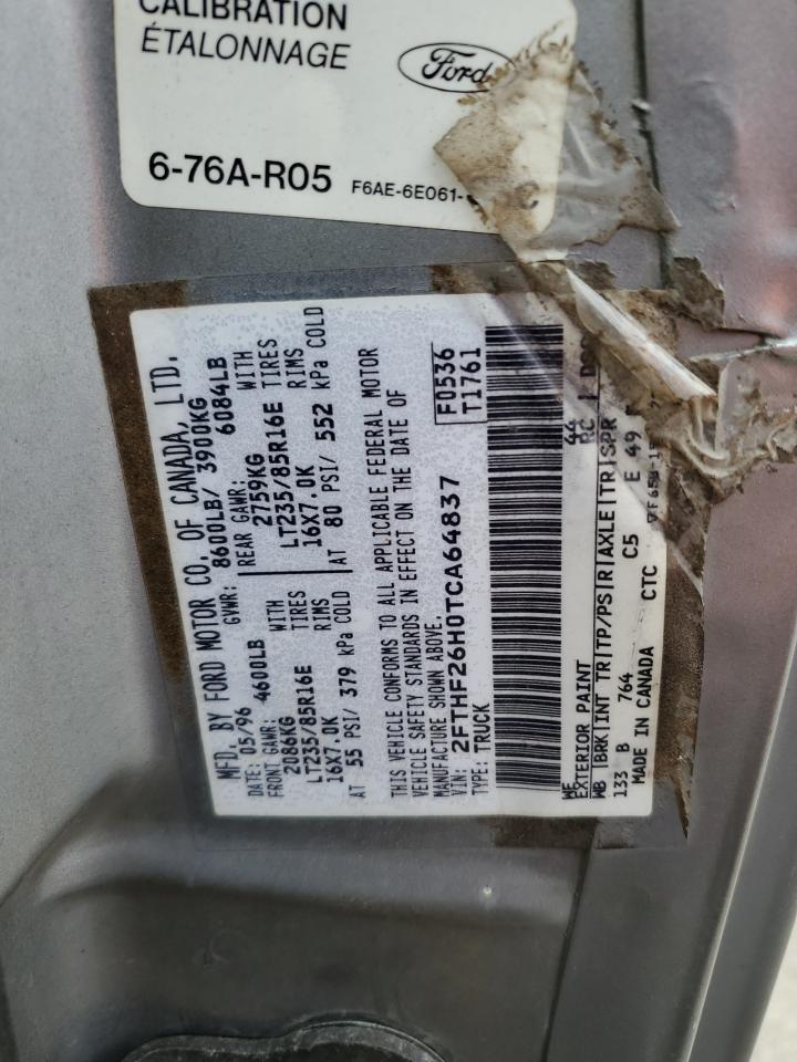 1996 Ford F250 VIN 2FTHF26H0TCA64837 Copart auction photo, side / undercarriage damage thumbnail 12