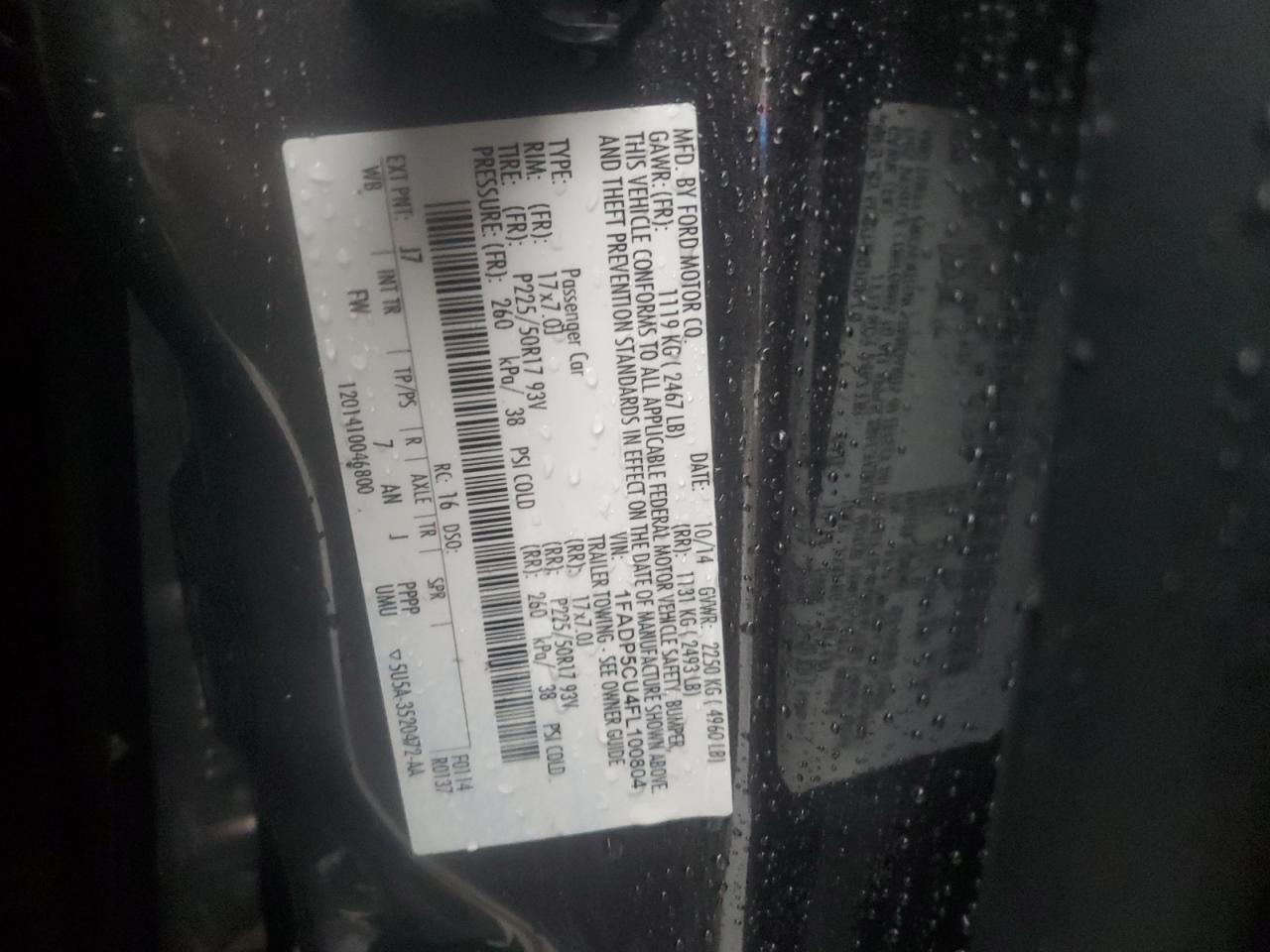 2015 Ford C-MAX VIN 1FADP5CU4FL100804 Copart auction photo, rear end / undercarriage damage thumbnail 12