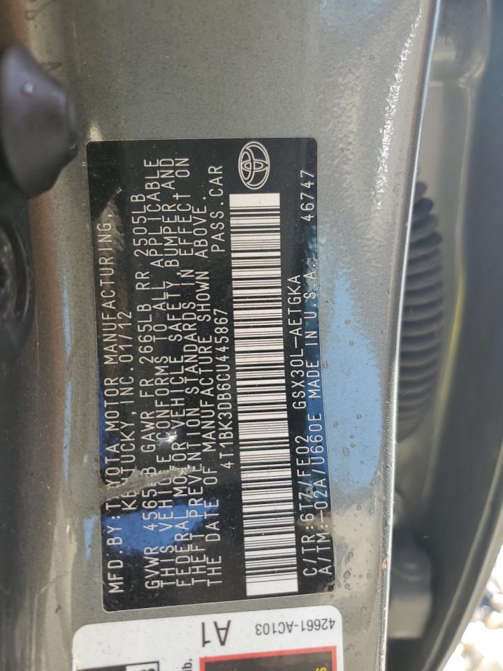 2012 Toyota Avalon VIN 4T1BK3DB6CU445867 Copart auction photo, front end / rear end damage thumbnail 12