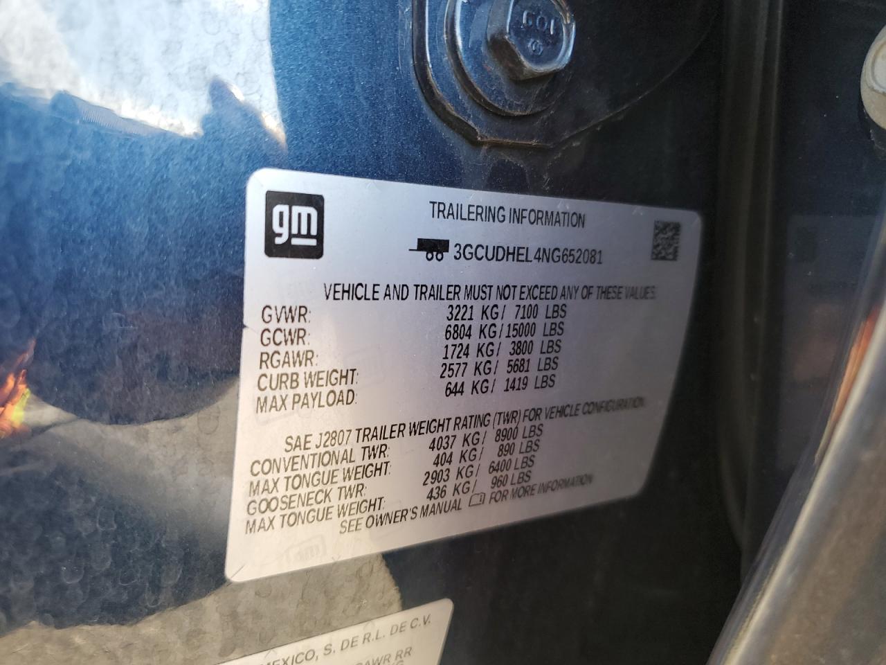 2022 Chevrolet Silverado VIN 3GCUDHEL4NG652081 Copart auction photo, front end / rear end damage thumbnail 12