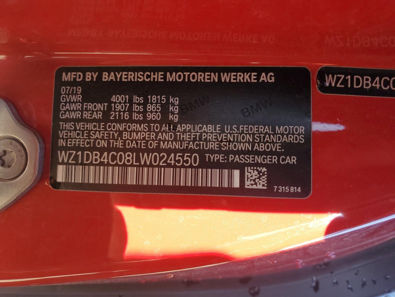 2020 Toyota Supra VIN WZ1DB4C08LW024550 Copart auction photo, rear end / undercarriage damage thumbnail 13