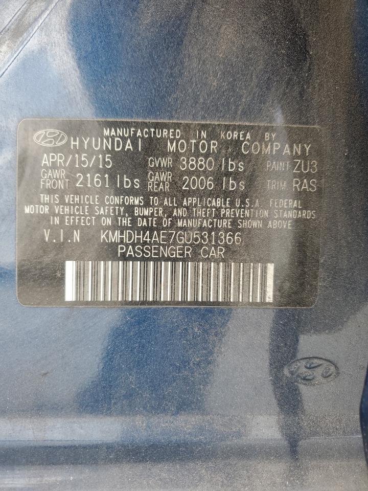 2016 Hyundai Elantra VIN KMHDH4AE7GU531366 Copart auction photo, front end damage thumbnail 12
