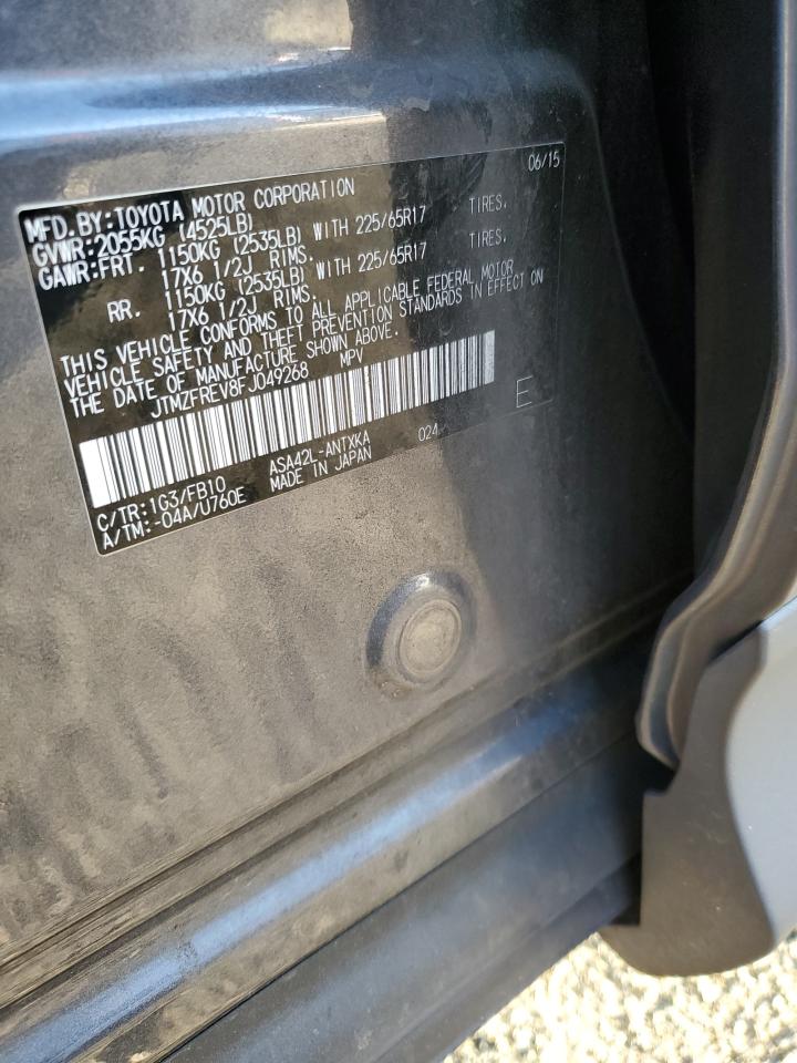2015 Toyota RAV 4 VIN JTMZFREV8FJ049268 Copart auction photo, rear end damage thumbnail 13
