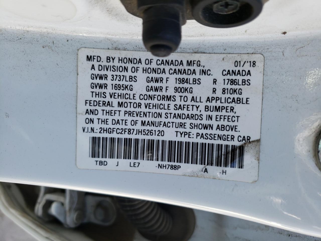 2018 Honda Civic VIN 2HGFC2F87JH526120 Copart auction photo, front end damage thumbnail 15