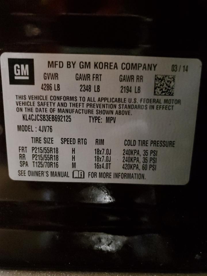 2014 Buick Encore VIN KL4CJCSB3EB692125 Copart auction photo, side / front end damage thumbnail 13