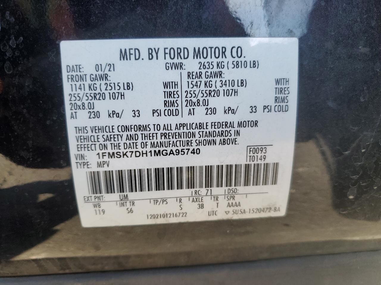2021 Ford Explorer VIN 1FMSK7DH1MGA95740 Copart auction photo, rear end damage thumbnail 16