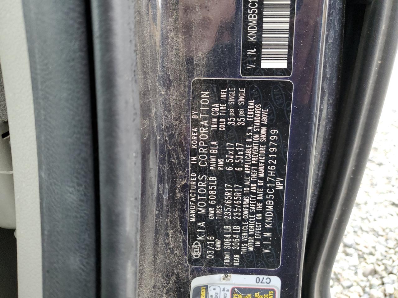 2017 KIA Sedona VIN KNDMB5C17H6219799 Copart auction photo, all over / vandalism damage thumbnail 13