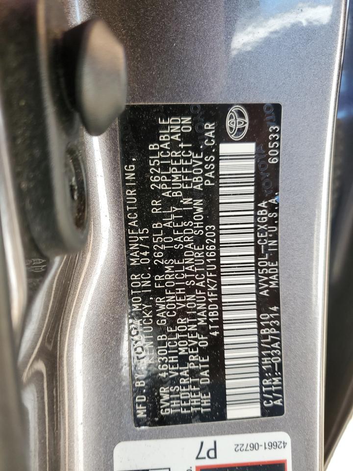 2015 Toyota Camry VIN 4T1BD1FK7FU166203 Copart auction photo, front end / side damage thumbnail 12