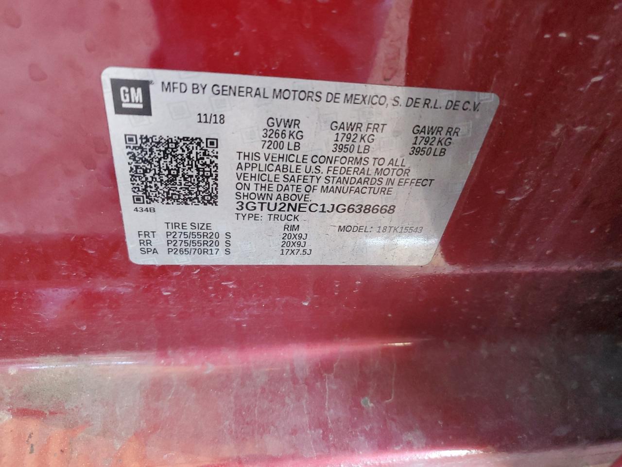 2018 GMC Sierra VIN 3GTU2NEC1JG638668 Copart auction photo, undercarriage damage thumbnail 12