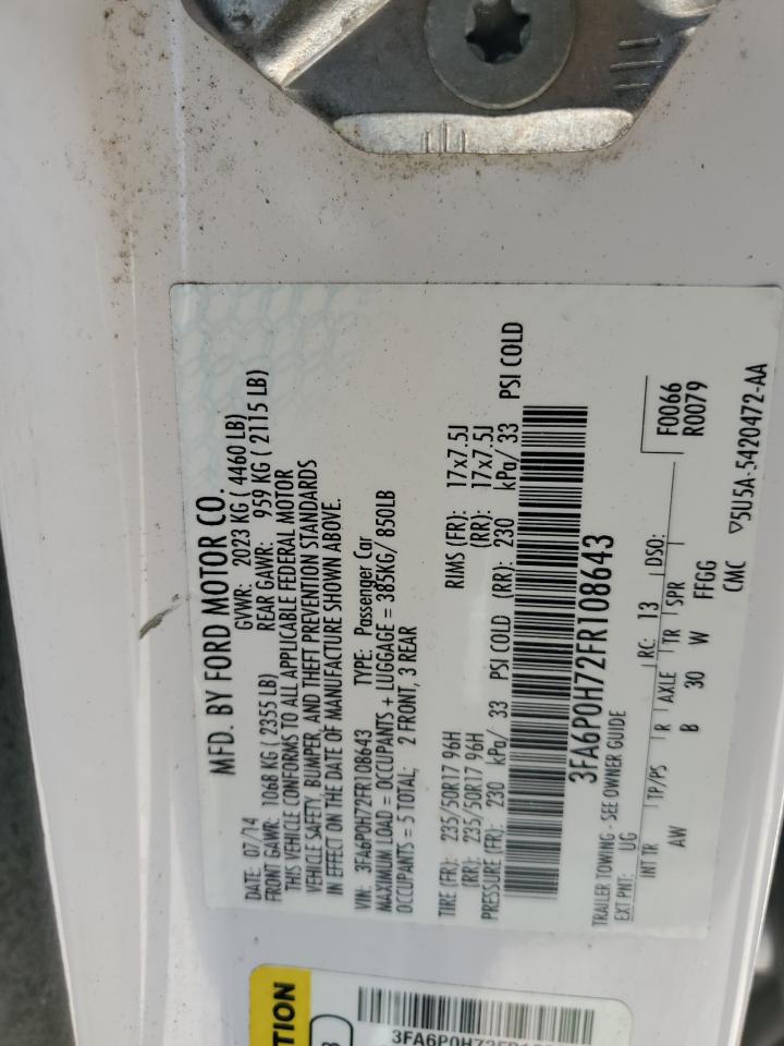 2015 Ford Fusion VIN 3FA6P0H72FR108643 Copart auction photo, front end damage thumbnail 12