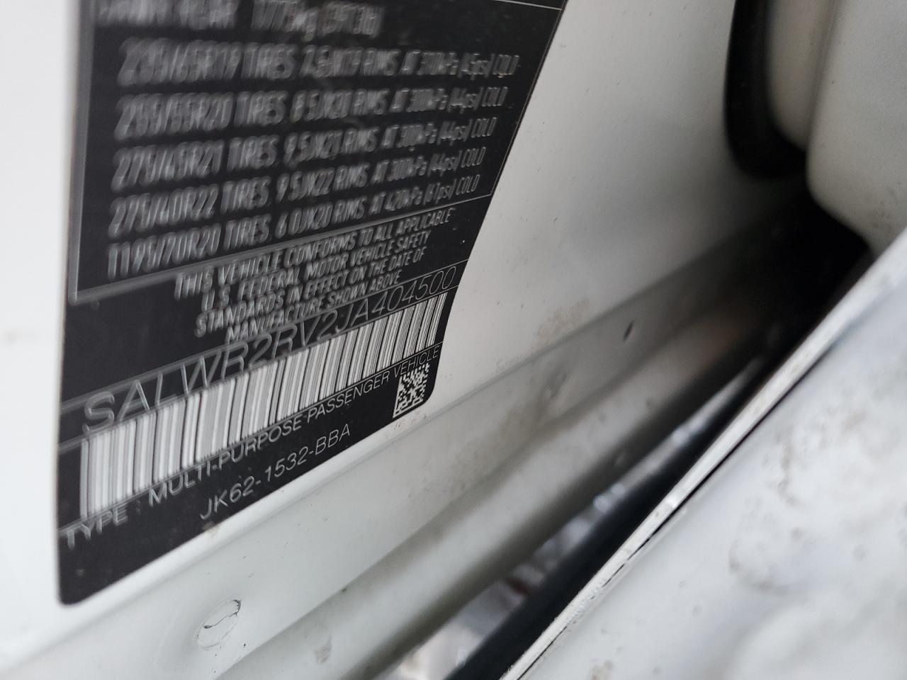 2018 Land Rover Range Rover VIN SALWR2RV2JA404500 Copart auction photo, rollover damage thumbnail 16