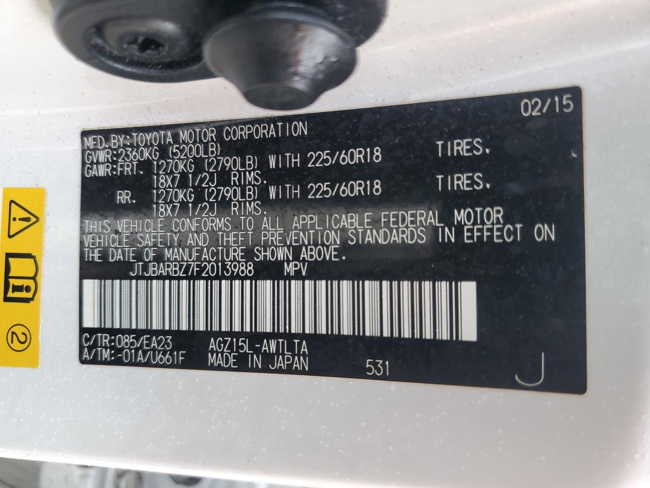 2015 Lexus NX VIN JTJBARBZ7F2013988 Copart auction photo, front end / side damage thumbnail 13