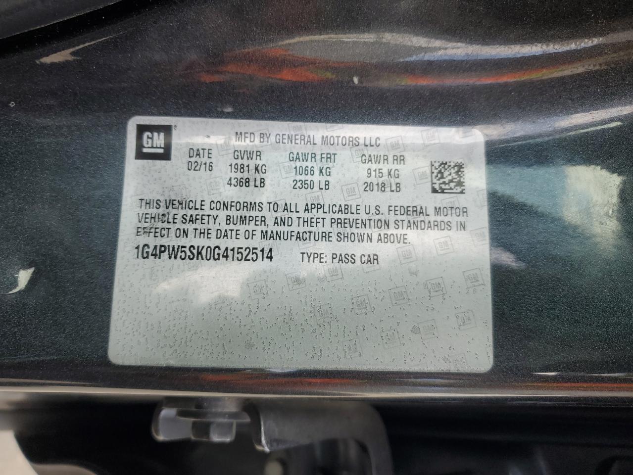 2016 Buick Verano VIN 1G4PW5SK0G4152514 Copart auction photo, front end / undercarriage damage thumbnail 12