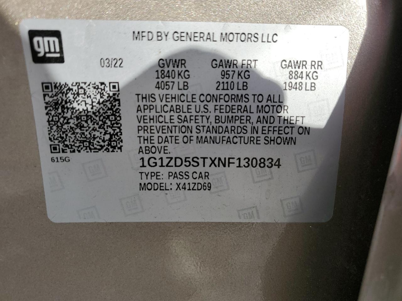 2022 Chevrolet Malibu VIN 1G1ZD5STXNF130834 Copart auction photo, side damage thumbnail 12