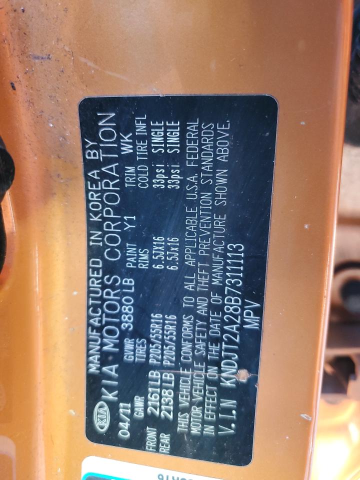 2011 KIA Soul VIN KNDJT2A28B7311113 Copart auction photo, vandalism / side damage thumbnail 12