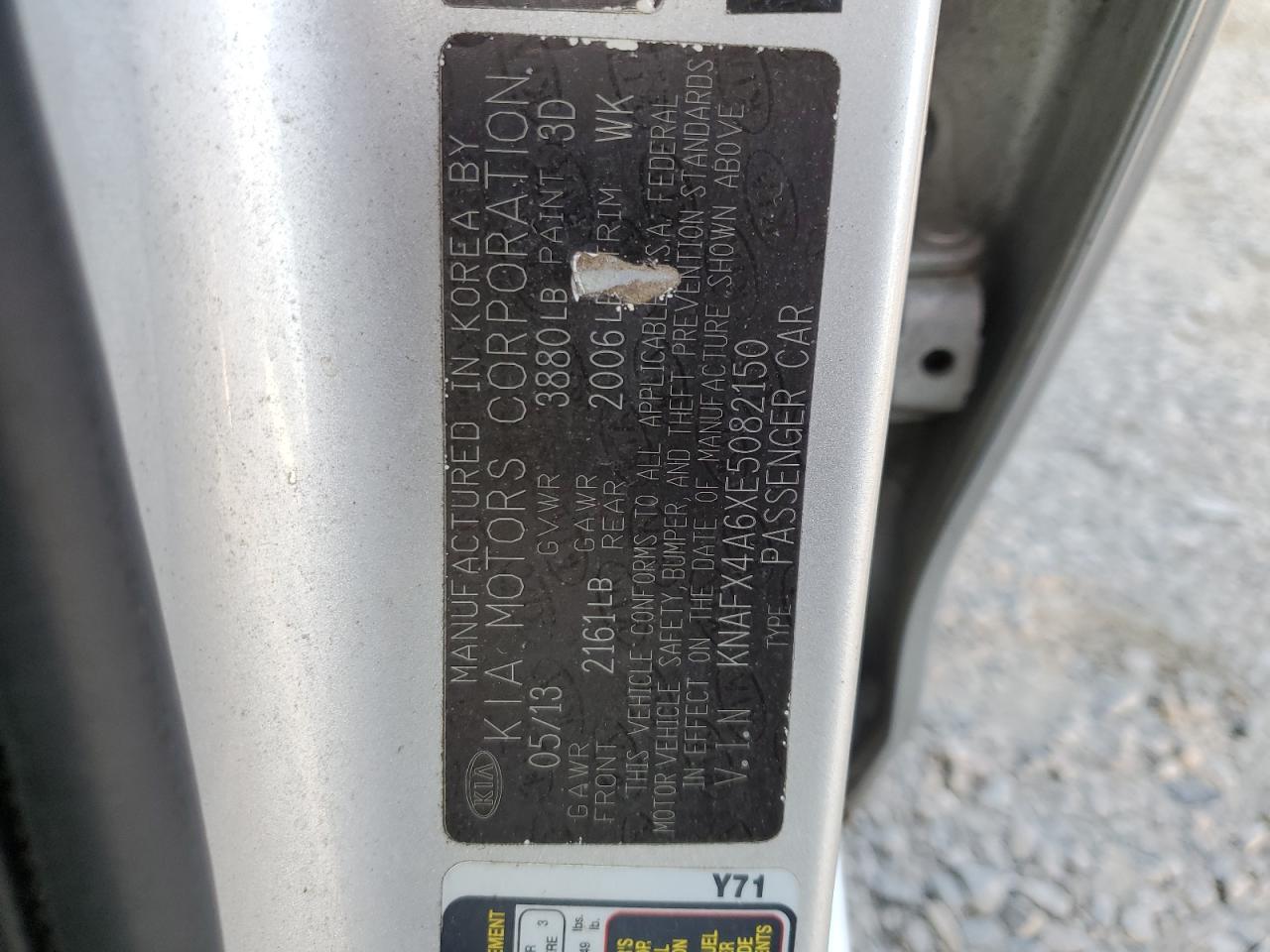 2014 KIA Forte VIN KNAFX4A6XE5082150 Copart auction photo, front end / side damage thumbnail 14